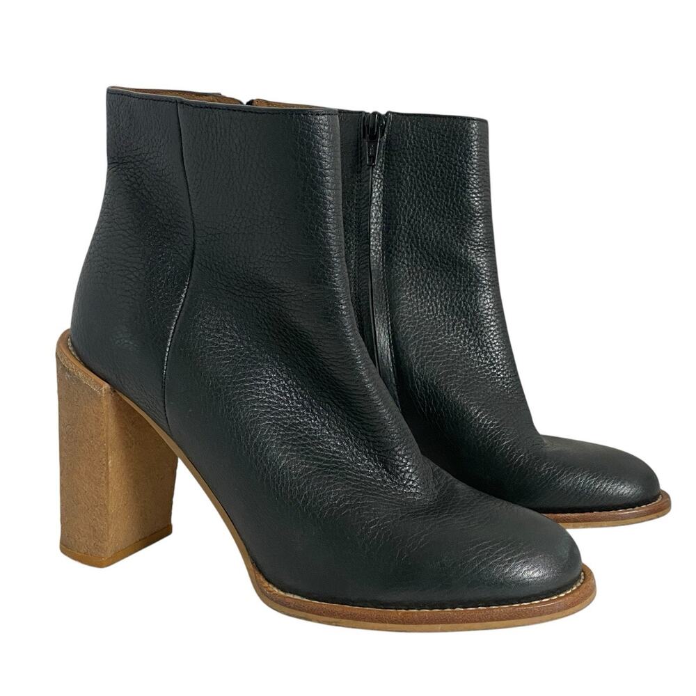 See By Chloe Keira Leather Crepe Block Heel‎ Zip Booties Women's 38.5 Spring